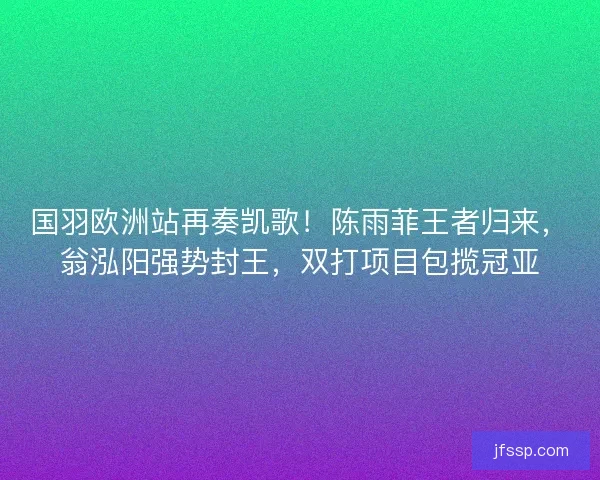 国羽欧洲站再奏凯歌！陈雨菲王者归来，翁泓阳强势封王，双打项目包揽冠亚